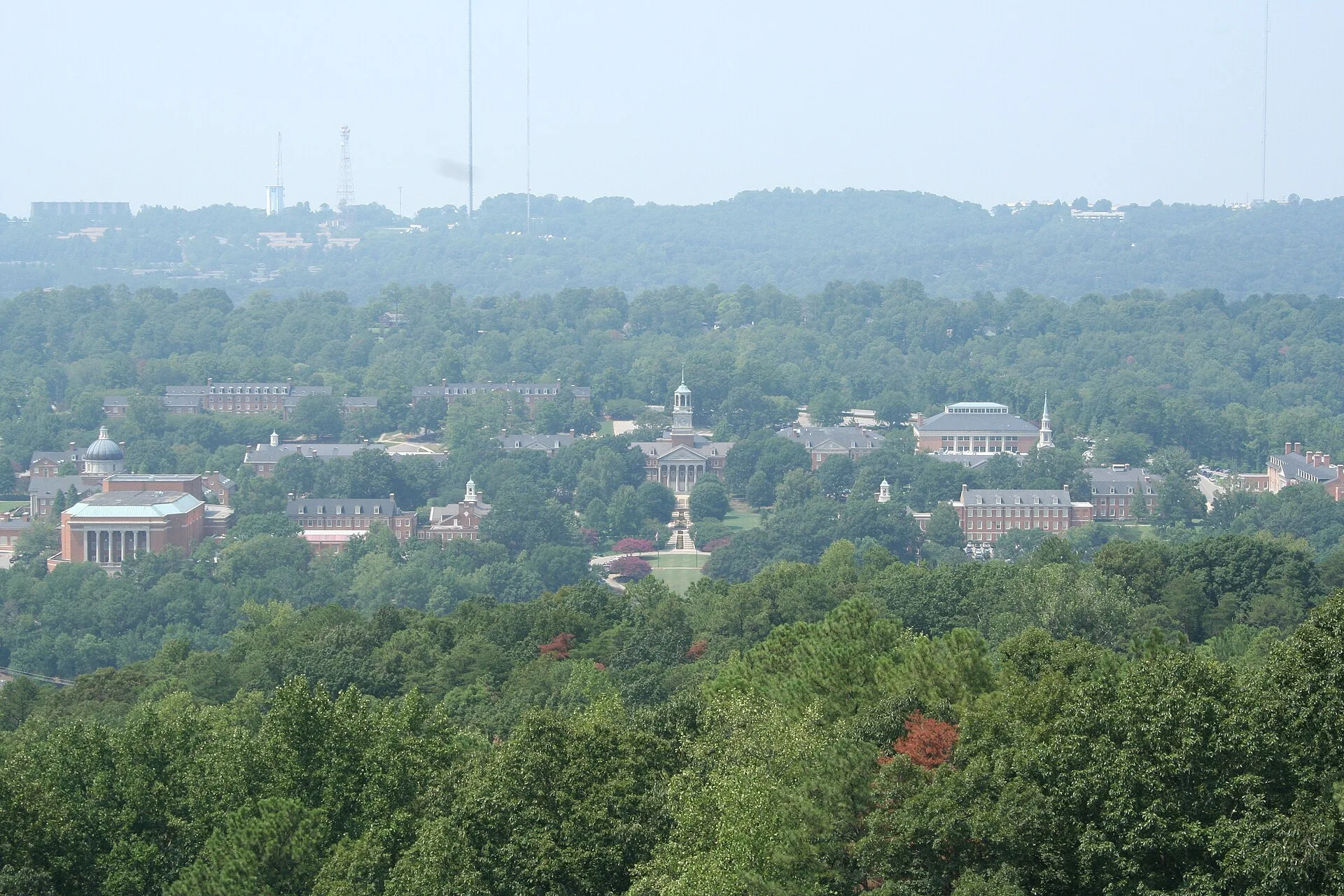 Samford University's campus in Homewood, home of the School of the Arts' theaters, recital hall and gallery, seen from the hills to the north