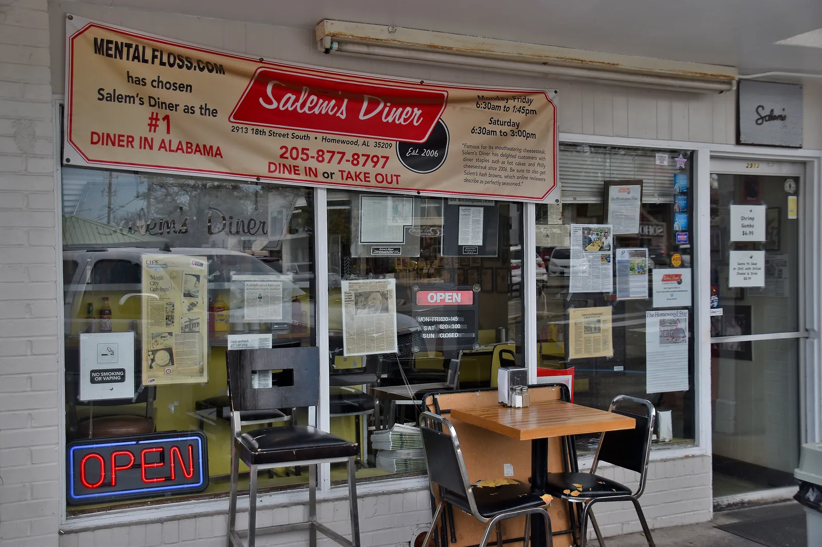 Salem's Diner on 18th Street South in downtown Homewood, on the Christmas parade route