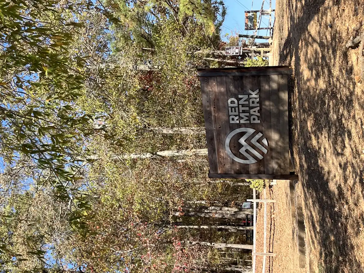 The entrance sign at Red Mountain Park, home of Remy's Dog Park, on Homewood's edge.