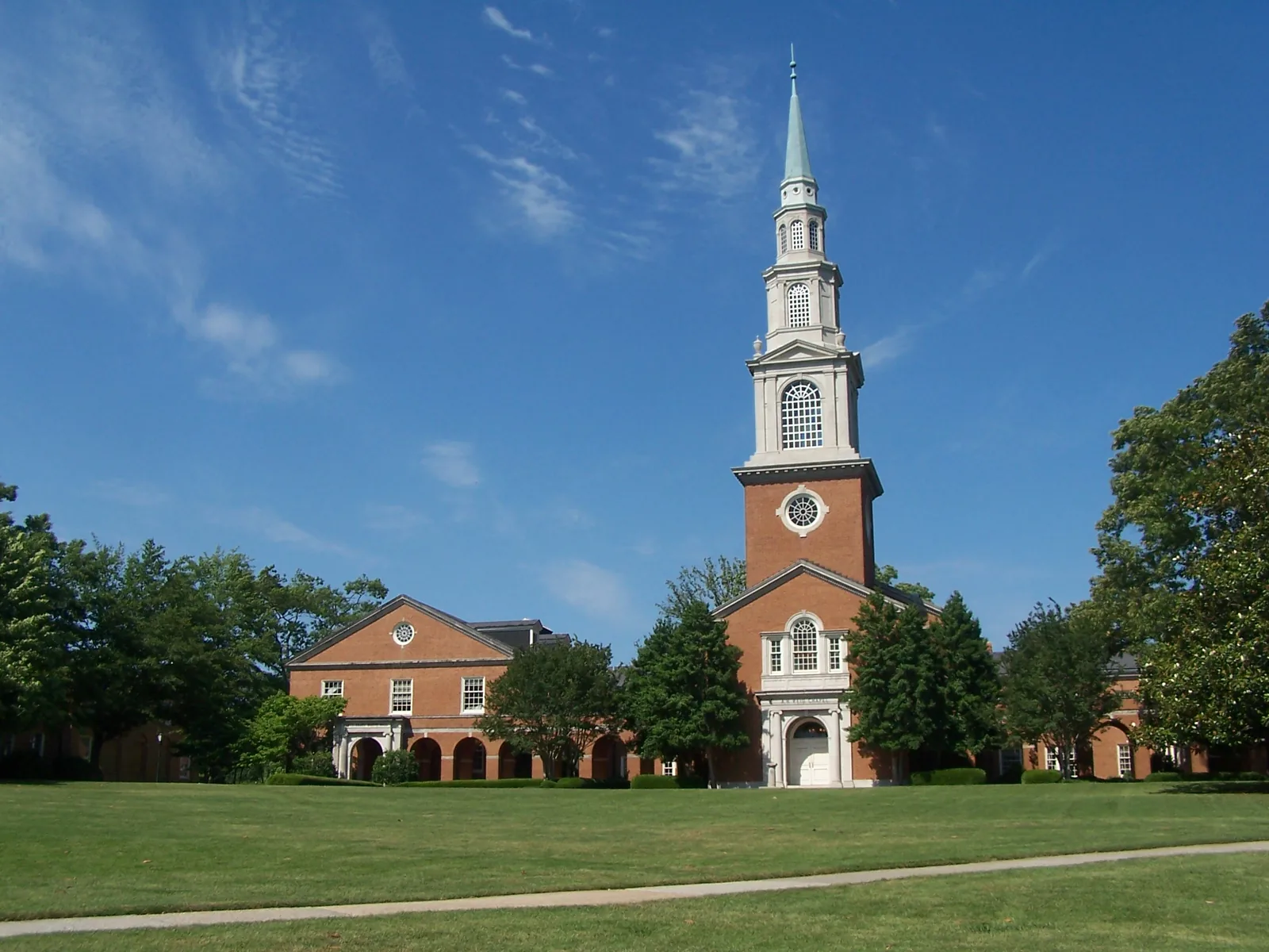 The steeple of Reid Chapel on the quad at Samford University in Homewood.