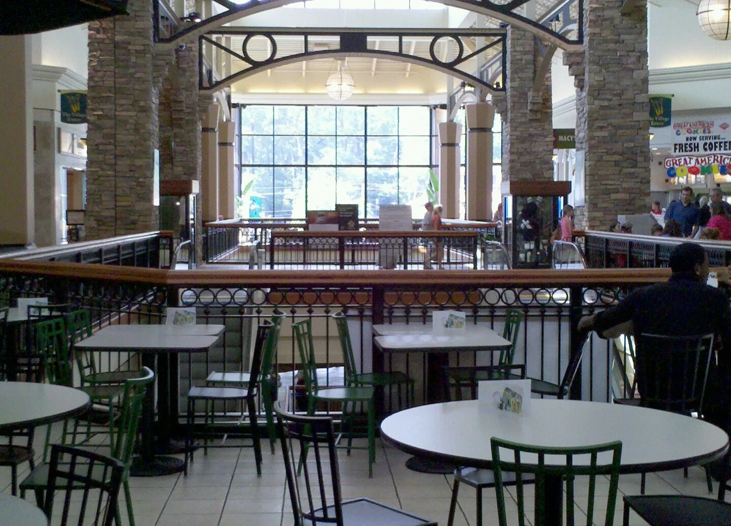 Inside Brookwood Village, the mall at Lakeshore Drive and U.S. 280, looking across the upper level from the food court.