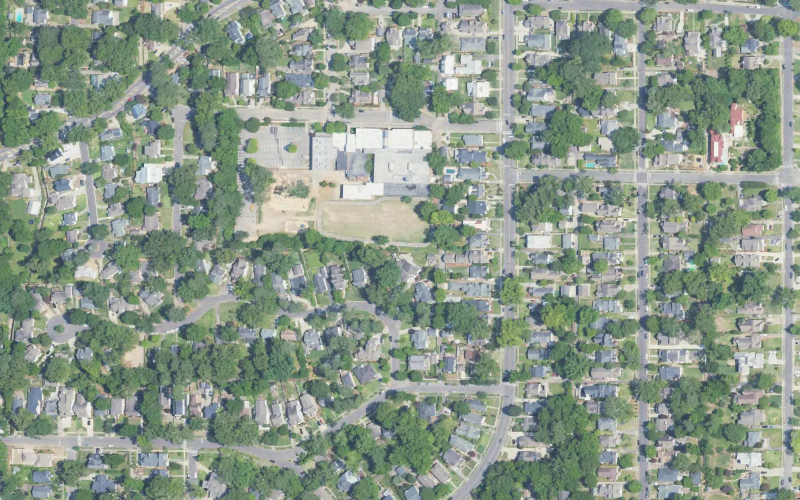 Aerial view of Edgewood in Homewood, with Edgewood Elementary School and its field near the center.