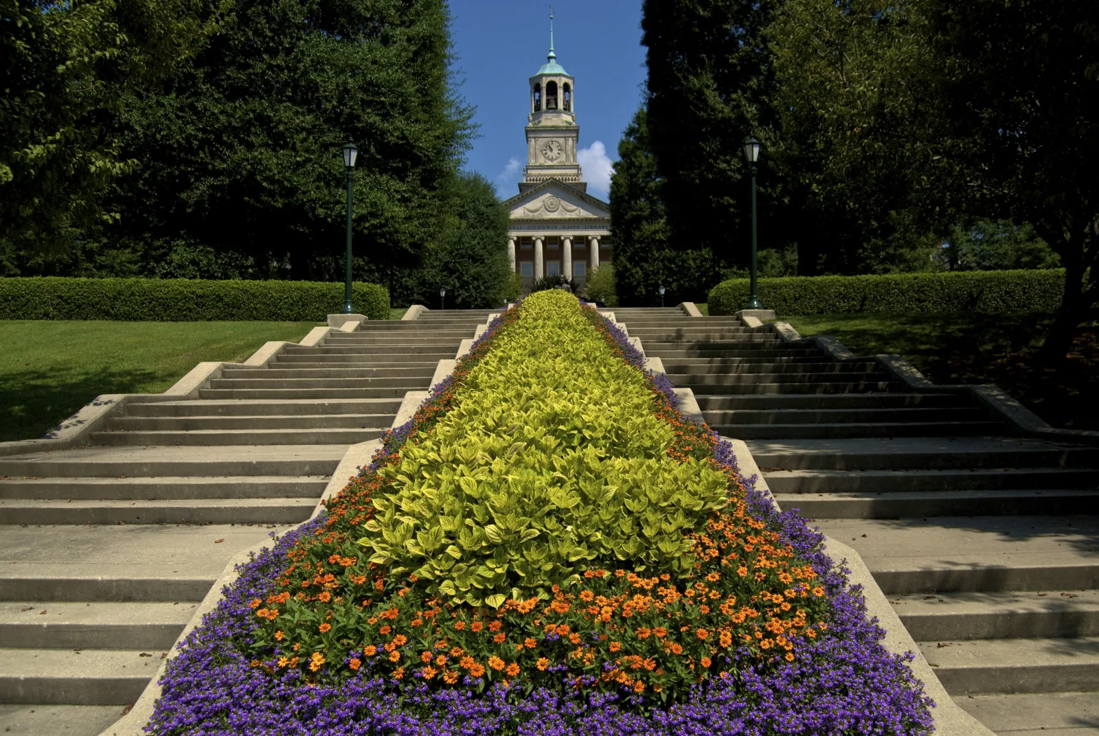 The steps up to Samford University's Reid Chapel on the main campus in Homewood.