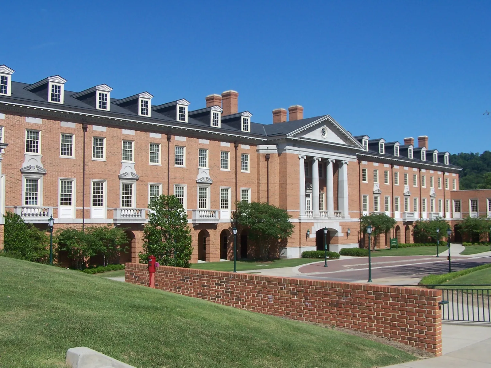 The Hataway Lab, a brick building with white columns, on the Samford University campus in Homewood.